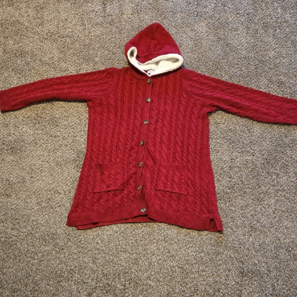 Denim&Co Cherry Red Cable Knit Cardigan